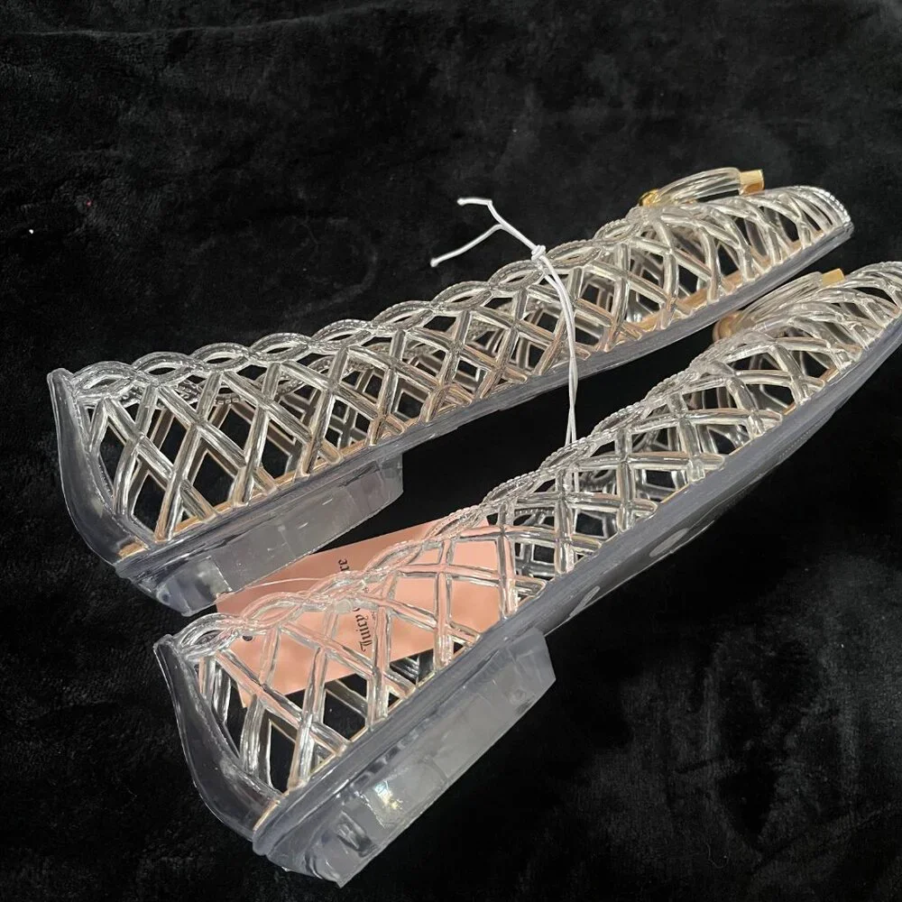 Juicy Couture Clear Jelly Flats Bow Charm Cork Size 7 NWT - Picture 7 of 7